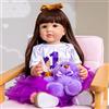 MineeQu 22 Pollici Lunghi Capelli Castani Bambola Baby Reborn Realizzata in Vinile di Silicone Corpo Pieno Anatomicamente Corretto Realistica Neonata Principessa Bambole Ragazza Set Regalo Viola