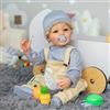 MineeQu 22 Pollici Capelli Ricci Biondi Radicati Realistica Bambola Baby Reborn Realizzata in Vinile di Silicone Corpo Pieno Anatomicamente Corretto Neonato Sorridente Bambole con Denti Sembrano Veri