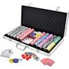 TRMLBE Valigetta da Poker Set da 500 fiches da Poker fiches da Poker Laser con mazzi da Poker 2X, Pulsante Dealer 3X, Dadi 5X, Custodia in Alluminio con 2 Chiavi - Argento
