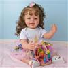 MineeQu 22 pollici Dolce sorriso Capelli ricci radicati Vinile siliconico Corpo pieno Bambole bambino Reborn Sembra reale realistiche Dolls Toddler appena nate con giocattoli per i denti Set regalo