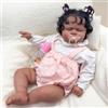 MineeQu Bambole Reborn - Toddler Ricomposto 24 Pollici, Afroamericano, Capelli Ricci Radicati, Romper Rosa a Punti, Addormentato, Collezionabile