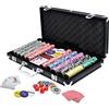 TRMLBE Valigetta da Poker Set da 500 fiches da Poker fiches da Poker Laser con mazzi da Poker 2X, Pulsante Dealer 3X, Dadi 5X, Custodia in Alluminio con 2 Chiavi - Nero