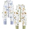 Chilsuessy Sacco nanna estivo con piedi, confezione da 2 pezzi, per bambini, con gambe, 100% cotone, per ragazzi e ragazze, set da 1 Tog/foresta, 90 cm, altezza bambino 100-110 cm