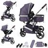 Shineey Passeggino trio,Carrellino per Bebè città 22kg con sedili,Passeggino pieghevole,Buggy combinato pneumatici in gomma e vagone per bebè in alluminio (H9Purple+Silver, H9 Piegatura un tasto)