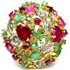 PNG Anello Solitaire 925 Argento Sterling con Rubino Rosso Rosa & Smeraldo Mis. 6.25