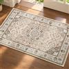 Tuocal Zerbino per interni, 60 x 90 cm, beige/nero | Zerbino antiscivolo, lavabile, vintage, a pelo corto, morbido, per ingresso, corridoio, porta di casa