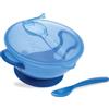 Nuby Easy Go Ciotola a Ventosa, Coperchio e Cucchiaio a Clip, 6+ Mesi, Blu | Contenitore pratico e versatile con coperchio sicuro e cucchiaio, base a ventosa antimacchia, per casa e viaggi