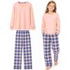 Baogaier Ragazzi Ragazze Set Pigiama Cotone Maglia Pantaloni con Tasche | Unisex Pigiami Lungo 2 Pezzi, Traspirante Loungewear, Top e Pantaloni, Vita Elastica, per Vacanza Casa Natale, 7-16 Anni