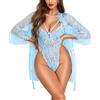 RSLOVE Lingerie sexy da donna, body in pizzo con accappatoio, biancheria da notte