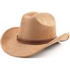 Melesh Cappello da cowboy occidentale per donne e uomini, piccolo cappello corto a tesa larga da spiaggia cowgirls cappelli da cowboy