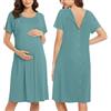 Ekouaer - Camicia da notte da donna per allattamento/parto/travaglio/ospedale, camicia da notte a maniche corte per maternità, camicia da notte con bottone S-XXL