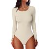 DUOEASE Body Donna Maniche Lunghe Costine Top Donna Girocollo Beige