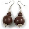 Avalaya Orecchini Pendenti in Legno con Doppia Perla, Orecchini Donna, Lunghezza 6 cm, Colore: Marrone, Misura Unica, Legno