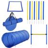PawHut 4 pezzi corso ostacoli agilità cani salto ostacolo blu/giallo | Tunnel, pausa box, pali slalom, borsa trasporto, set per giardino