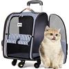 Lekespring Zaino per Cani Gatti Pieghevole,con Trolley Zaino Gatto,Portatile Trolley Cane Zaino,Trasportino Gatto con Ruote per Cani Piccoli Gatti Medi Fino 8 KG,per Viaggi Lunghi Corti,A Righe