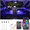 QAUBEN Automobile Interno Illuminazione Ambiente Fibra Ottica RGB 64 Colori Musica Automobile Footwell Kit di illuminazione con accendino e microfono App, 12-24V 4m