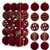 Zurligi 30 palline di Natale bordeaux floccate oro, 6 cm, effetto velluto | 30 palline di Natale bordeaux floccate con linee dorate per albero di Natale, ghirlande, ghirlande e decorazioni festive.
