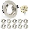 Wondlumi Faretto da incasso LED GU10, telaio 68-85 mm, orientabile, a 360°, in acciaio inox spazzolato, rotondo, telaio di montaggio con attacco GU10