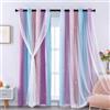 XiDi Tende oscuranti termiche con occhielli, per soggiorno, decorazione da parete arcobaleno, colore blu, a doppio strato, con rete, 87 x 183 cm