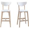 Miliboo - Sgabello da bar scandinavo bianco e legno 65cm set di 2 LEENA