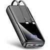 CFIAI Power Bank Carica Rapida, 15000mAh Caricatore Portatile, Corvo | Cavi Integrati USB-C&iOS, Carica 4 Insieme, Display LED, Powerbank 22.5W Compatibile con iPhone 17/16 Android, TSA Approvato