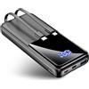 CFIAI Power Bank Carica Rapida, 15000mAh Caricatore Portatile, Inchiostro | Cavi Integrati USB-C&iOS, Carica 4 Insieme, Display LED, Powerbank 22.5W Compatibile con iPhone 17/16 Android, TSA Approvato