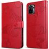 DENDICO Cover per Xiaomi Redmi Note 10 4G / Redmi Note 10S, Portafoglio Custodia in PU Pelle per Xiaomi Redmi Note 10 4G / Redmi Note 10S, Antiurto Cover a Libro con Slot per Carte, Rosso
