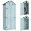 Outsunny Capanno da Giardino Piccolo in Legno, 77x54.2x179cm, Blu | Porta Attrezzi Salvaspazio, 3 Mensole Rimovibili, Apertura sul Tetto, Tetto in Asfalto Impermeabile, Porta con Blocco