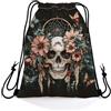 Generic Sportiva Sacche Flowers Skull Sacca sportiva spiaggia 36x42cm | Sacca Zaino Sportivo Moda Drawstring Bag per Palestra Viaggio quotidiano