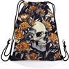 Generic Zaino con Coulisse Yellow Flowers Skull Sacche Sportive Adulti 36x42cm | Zaino Sportiva Stampata Sacca Coulisse per quotidiano Palestra uomo e donna