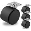 Ecovelo' Set Rotelle Pivotanti Nere Ø 40mm Senza Freno per Mobili con Piastra in Acciaio - Realizzate in Plastica Rigida - Senza Freno - Ideali per Sedie da Ufficio o Tavoli Bassi (4 pz)