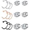 Rajnard Falso Piercing Naso Falso Naso Piercing Acciaio Chirurgico Falso Helix Tragus Piercing Falso Piercing Labret Labbro Non-Trafitto Piercing Gioielli per Donne Uomini