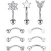 Rajnard Piercing Rook Piercing al sopracciglio 16G Acciaio Chirurgico Banana Barbell 6/8 / 10mm Crystal Ball Bead Piercing Gioielli per Donna Uomo Ragazze 18pcs