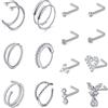 Rajnard 18PCS 316L Chirurgico in Acciaio Naso Anello Borchie 20G Oro L-Forma Naso Vite Anelli a Cerchio per Le Donne Ragazze in Acciaio Inox Nostril Piercing Gioielli