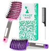 URAQT Spazzola per Capelli Curva con Setole di Cinghiale, 2 Pezzi Spazzola Capelli Districante con 1 Pezzi Pettini Styling, per Adatta Styling a Capelli Lunghi, Fini, Ricci o Lisci, Crespi, Mossi (1#)