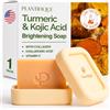 PLANTIFIQUE Sapone Esfoliante Curcuma - 1 PCS con Custodia Viaggio Silicone | Scrub Viso e Corpo - Saponette Profumate Detergente Solida Donna e Uomo - Turmeric & Kojic Acid Peeling Soap
