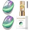 Senvenski Gelatina Vetro Cat Eye Smalto Semipermanente, 15ML Occhi di Gatto Magnetica per Gel Unghie Kit Olografico Glitterato Cristallo Smalti Unghie Salon Home DIY (Verde Viola, 15ml)
