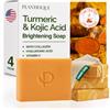 PLANTIFIQUE Sapone Esfoliante Curcuma - 4 Pezzi con Sacchetto in Rete | Scrub Viso e Corpo - Saponette Profumate - Detergente Solida Donna e Uomo - Turmeric & Kojic Acid Peeling Soap
