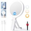 Auxmir Specchio Trucco con Luci LED, Specchio Ingranditore Bifacciale 30X/1X, 3 Colori Regolabile, Specchio da Tavolo Pieghevole, Compatto a Mano e per Appendere, Ricaricabile e Portatile da Viaggio