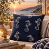 B O S A L O N I HOME Federa Arredo 45×45 cm - Tessuto Outdoor Primavera Estate - Elegante e Resistente - Federa cuscino per Divano, Poltrona e Giardino - (Blu Navy con Cavallucci Marini)