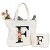 Sinekong Personalizzata Iniziali Borsa in Tela con Lettere e Fiori, Canvas Cosmetica per Sposa e Damigella, Idea Regalo Donna e Mamma - Matrimonio, Compleanni
