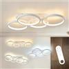 FANLG Plafoniera led soffitto dimmerabile 3000K-6000K,Lampadario Soggiorno | 48W Lampadario camera da letto regolabile a forma di anello, lampadario a 4 luci, lampada da soffitto bianca,80cm