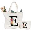 Sinekong Personalizzata Iniziali Borsa Tela, Borsa Shopper con Lettere e Fiori, Borsa Cosmetica per Sposa e Damigella, Idea Regalo per Compleanni e Matrimonio