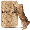 KUOGAS 115m Corda per Tiragraffi in Sisal Naturale 6mm - per Gatti, fai da te, Decorazione casa/giardino - Corda tiragraffi per gatti di ricambio (115 m x 6 mm)