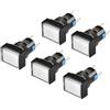 Heschen Interruttore a pulsante rettangolare da 16 mm, 1NO 1NC, bianco, tipo a scatto, lampada LED 220VAC, 5 pezzi