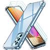 iVoler Cover per Samsung Galaxy A32 4G, Antiurto Custodia con Paraurti in TPU Morbido e 3 Pezzi Pellicola Vetro Temperato, Ultra Sottile Trasparente Silicone Protettiva Case