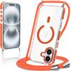 Pnakqil Magnetica Cover per iPhone 16 con Cordino, Compatibile con MagSafe Transparent Silicone Protettiva Case, Custodia con Corda Collana Tracolla Laccio Antiurto Resistente, Orange