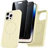 Pnakqil Magnetica Cover per iPhone 14 Pro/ 13 Pro Compatibile con MagSafe Custodia con 2 Pezzi Privacy Pellicola Protettiva, Morbido Liquido Silicone Antiurto Case per iPhone 14 Pro/ 13 Pro, Giallo