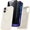 Pnakqil Magnetica Cover per iPhone 16 Plus Compatibile con MagSafe Custodia con 2 Pezzi Privacy Pellicola Protettiva, Morbido Liquido Silicone Antiurto Bumper Case per iPhone 16 Plus, Bianco