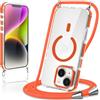 Pnakqil Magnetica Cover per iPhone 14/iPhone 13 con Cordino, Compatibile con MagSafe Transparent Silicone Protettiva Case, Custodia con Corda Collana Tracolla Laccio Antiurto Resistente, Orange